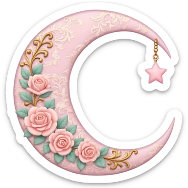 Rosy romantic pastel crescent damask moon sticker