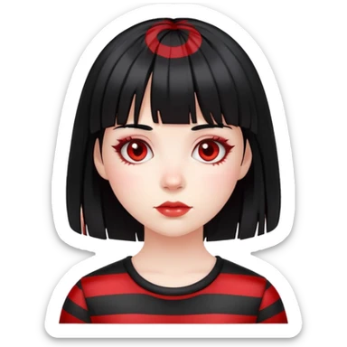 Pale girl, black hair with red striped hair and bangs sticker