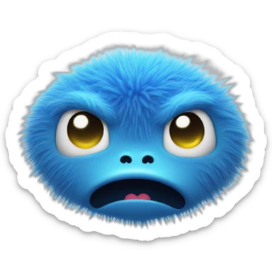 Cartoony blue fuzzy alien as  Face with Hand Over Mouth Emoji sticker