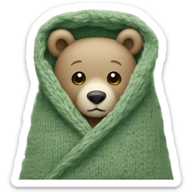 Cute Bear in cozy knitted Sage green blanket sticker