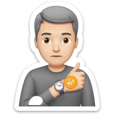 bored man pointing at his watch on his wrist sticker