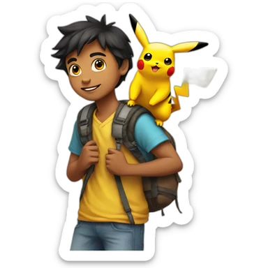 indian teen carrying pikachu on shoulder sticker