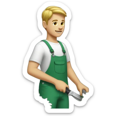 white kid trimming a decorative bush sticker