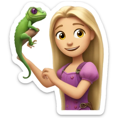 Rapunzel and her cute pet chameleon  sticker