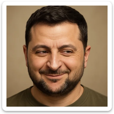 photorealistic emoji style portrait of Zelensky, round face, sly and cunning expression sticker