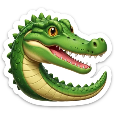 Crocodile  laying down with tail over its back with its mouth alittle open looking to the right sticker