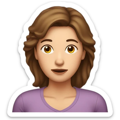 Emoji of tired mom with brown hair but trying to cope with all the duties and still look good sticker