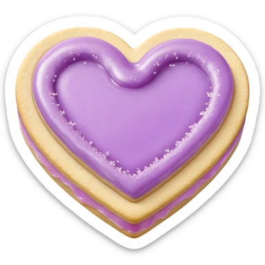 Realistic shortbread cookie in the shape of a heart with pale lilac color jelly middle filling and sprinkled powder sugar on top. sticker