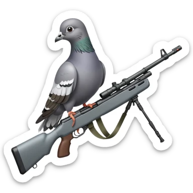 A pigeon with a sniper rifle sticker
