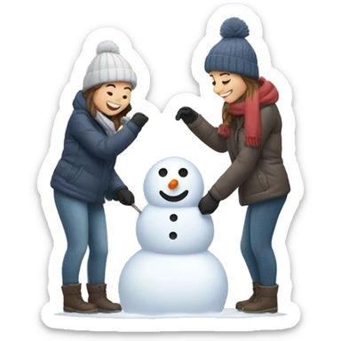Couple building a snowman sticker