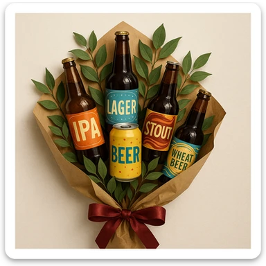 a beer bouquet sticker