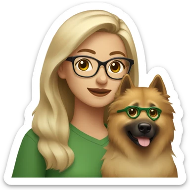 Brown light hair woman aux Green eyes with glasses Green eyes and Light sand  eurasier dog  sticker