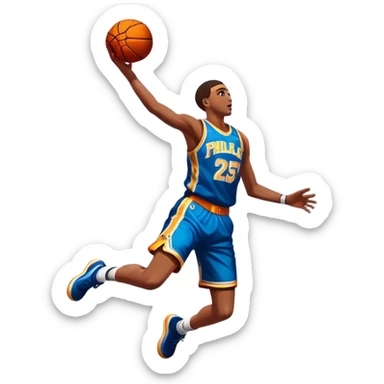 An icon featuring a basketball court with players in action, inspired by NBA 2K25. A player jumps for a dunk, with the ball mid-air. Bright lights illuminate the court, symbolizing the excitement of sports simulation games. Transparent background emphasizes the energy. sticker