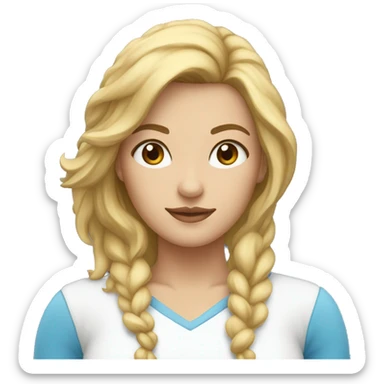 Mujer con el pelo rubio y ojos azules y ropa blanca sticker
