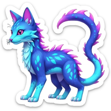 Kawaii dark edgy colorful vibrant neon glowing fantasy feline-vernid-sergal-fursona animal creature with a tufted tail full body with intricate markings  sticker