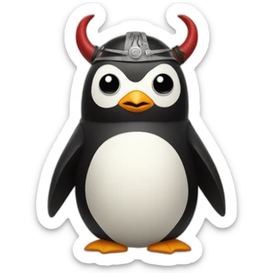 penguin with face wearing samurai helmet with big horns sticker