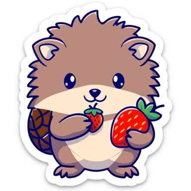 Hedgehog holding a strawberry sticker