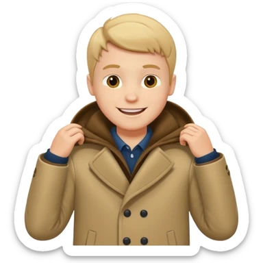 emoji- of a white boy putting on his coat sticker