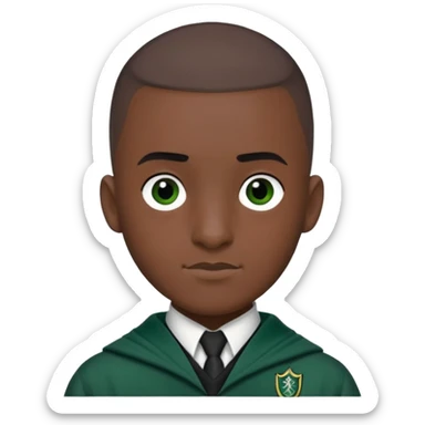 louis cordice is Blaise Zabini in harry potter, wear hogwarts slytherin uniform, Classic Buzz Cut hair, black skin, long thin face sticker