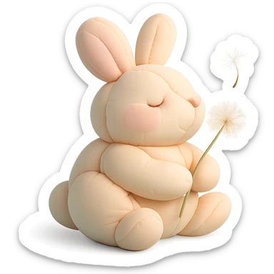 bunny holding a dandelion in the breeze, gentle spring vibe, soft pastel colors, transparent background, cushion style sticker