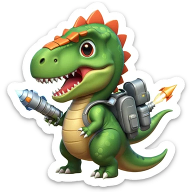 rocket-propelled dinosaur portrait, head and shoulders only, cute T-rex face, rocket pack visible behind shoulders, glowing thrusters, 3D cartoon, mobile game icon style, clean background, no text, no watermark sticker