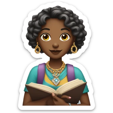 girl with jewelry and book sticker