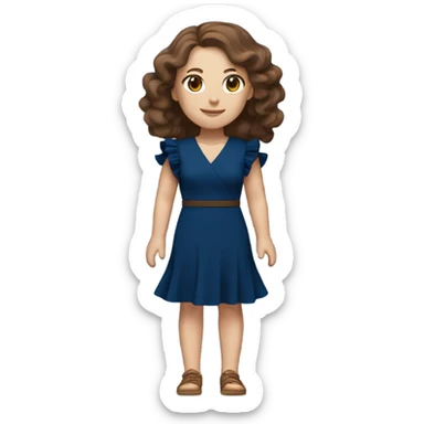 White girl with brown hair dark blue ruffle sleeve wrap dress full body sticker