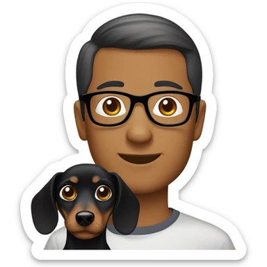 Black dachshund with a short hair Asian man wearing glasses sticker