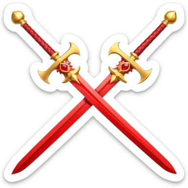 Golden fiery royal two crossed swrods with red gem and golden blade and golden handle sticker