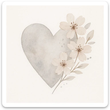 heart with sakura and silver accents, watercolor style sticker