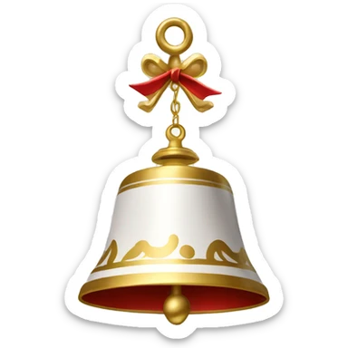 A red and white ringing bell with gold accents sticker