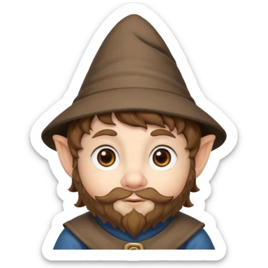 Gnomo con capelli ricci corti marroni, occhi marroni e cappello a punta sticker