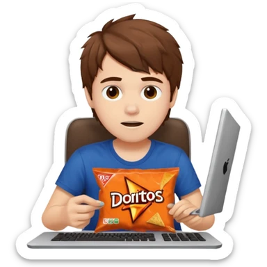A white boy with messy brown hair eating Doritos while gaming on computer  sticker
