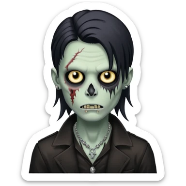 zombie boy with black symmetrical wolfcut medium long hair and piercings sticker