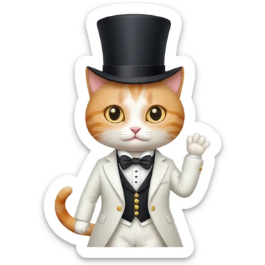 Gato com uma cartola e terno branco  sticker