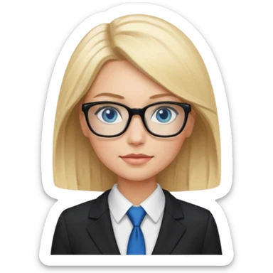 pretty caucasian woman with blonde hair and blue eyes with black glasses in a business suit sticker