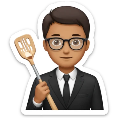 man with glasses wearing a suit and holding a spatula sticker