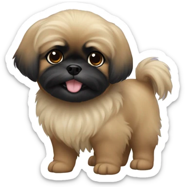 Pekingese poodle mix. All black in color. No other color. Underbite with teeth showing  sticker