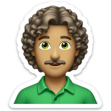 man-young-long-curly-hair-italian-green-eyes-mustache-polo-shirt sticker
