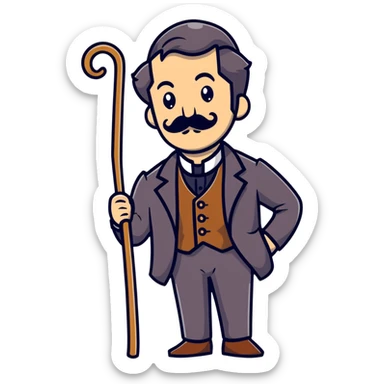 old elegant Victorian man with mustache and cane sticker
