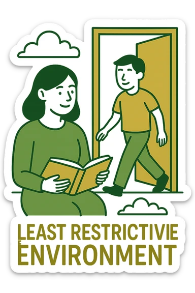 least restrictive environment, professional style, green gold and white color scheme, bold and clear, suitable for digital use sticker