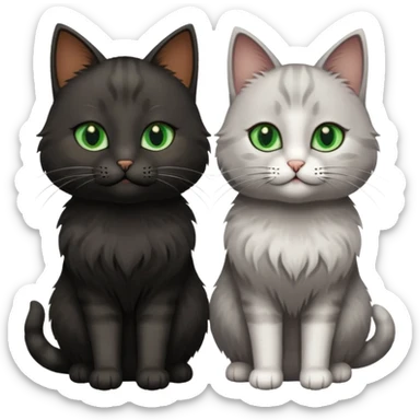 Can you make an emoji of two cats looking at each other, one black with brown eyes and the other gray with green eyes? sticker