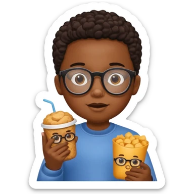 snack holding black kid with glasses on eyes sticker