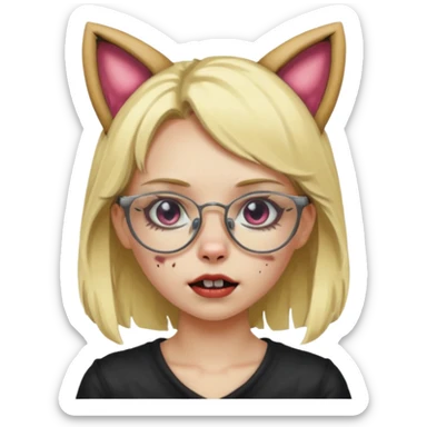 girl zombie with blonde hair give her cat ears and glasses sticker