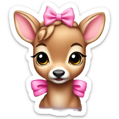 a baby fawn with a pink bow sticker