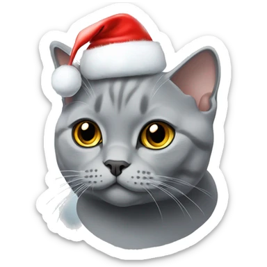 cat grey british shorthair with christmas hat sticker