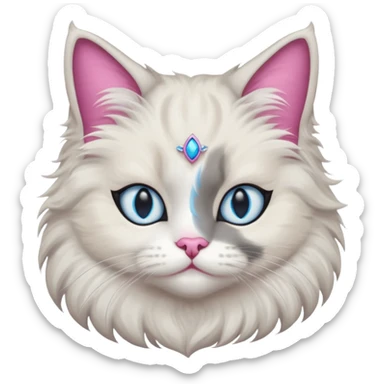 Neva masquerade cat, very fluffy, gray and white, blue eyes and pink nose. No jewelry  sticker