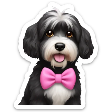 black havanese dog with pink bow sticker