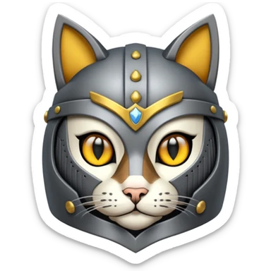 Crea un gato atigrado plomo con armadura y casco medieval  sticker