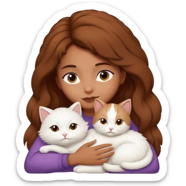brown girl snuggling fluffy white cat, variation 4 sticker